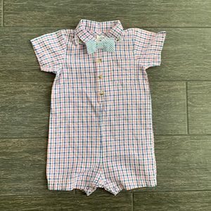 Boys plaid romper with bow tie 🐣